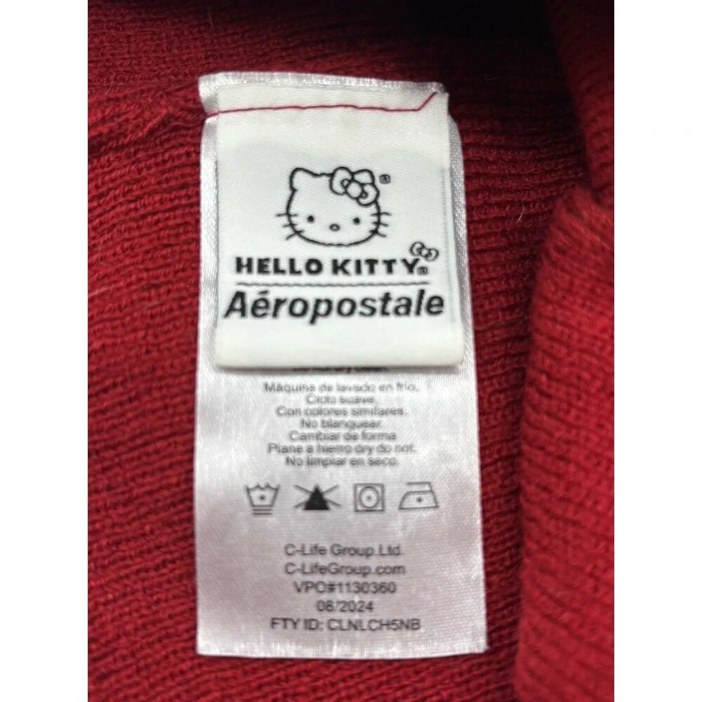 Hello Kitty Aeropostale Beanie Hat Burgundy Maroon Red Striped Bow